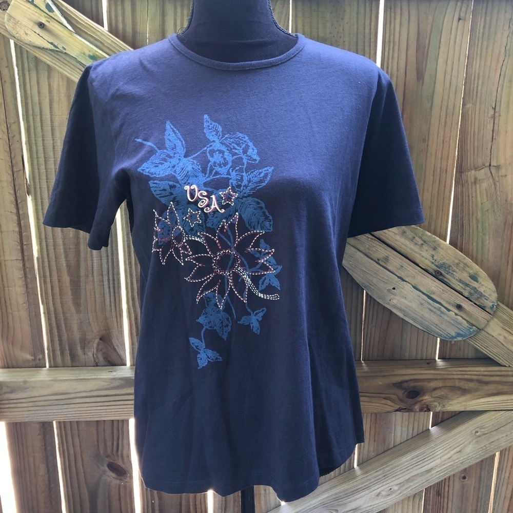 Nature of Being Navy Short Sleeve Tee Floral USA
